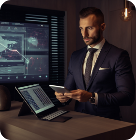 A Professional  engrossed in his computer, diligently immersed in his tasks.