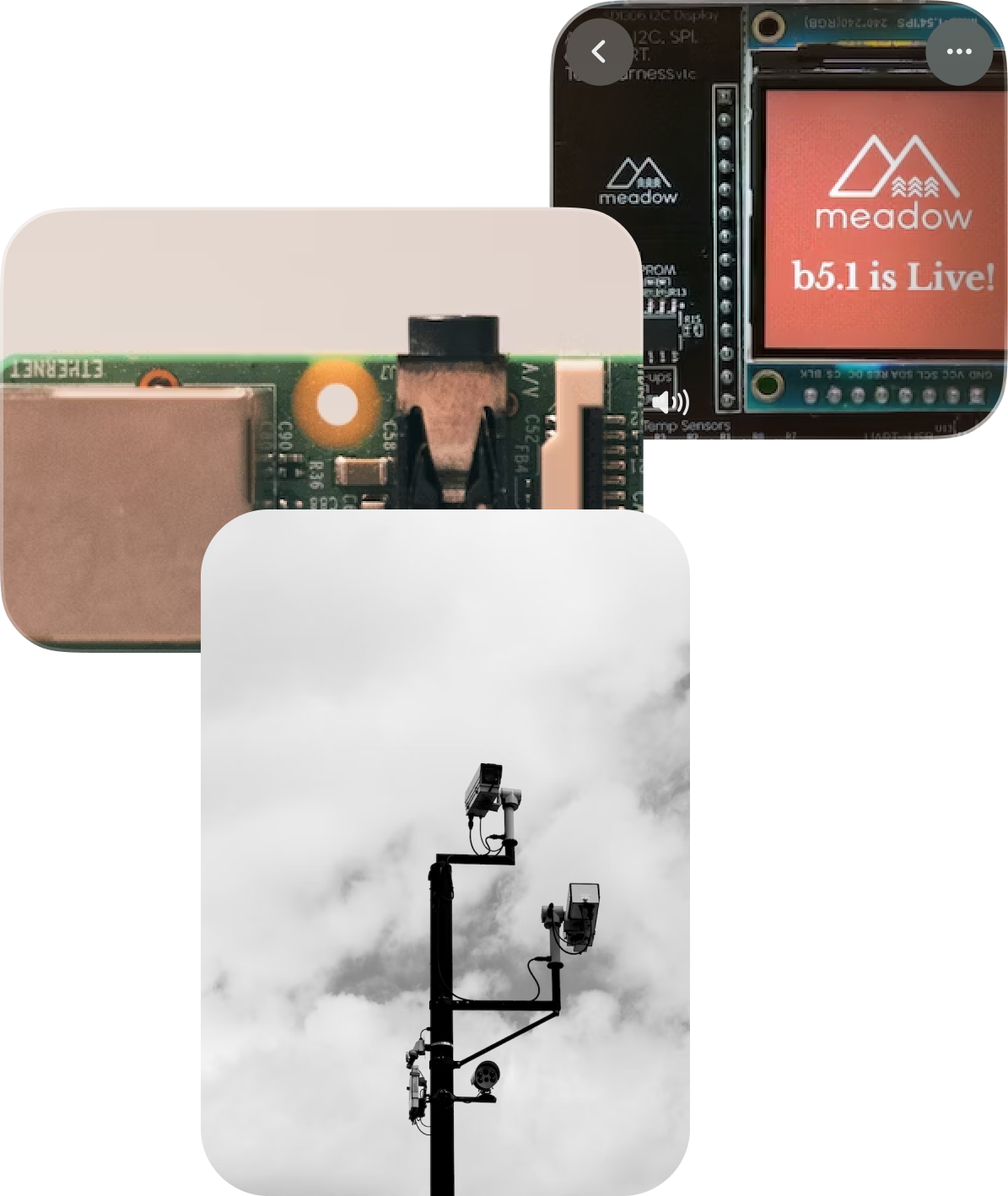 A trio of visuals showcasing distinct IoT products.